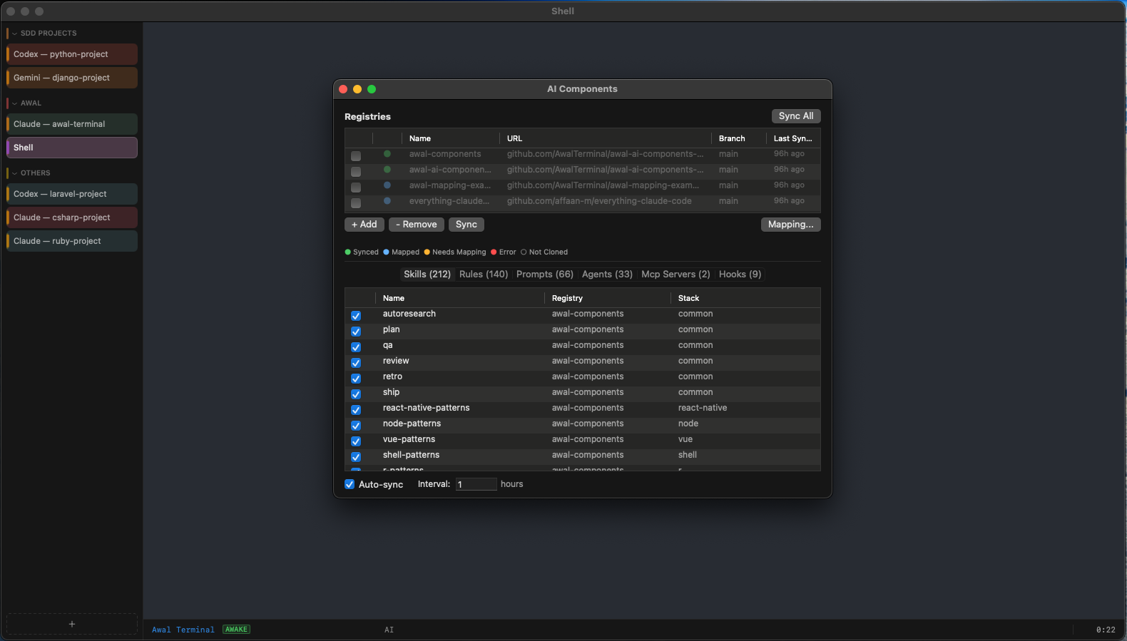 Awal Terminal — AI Components manager